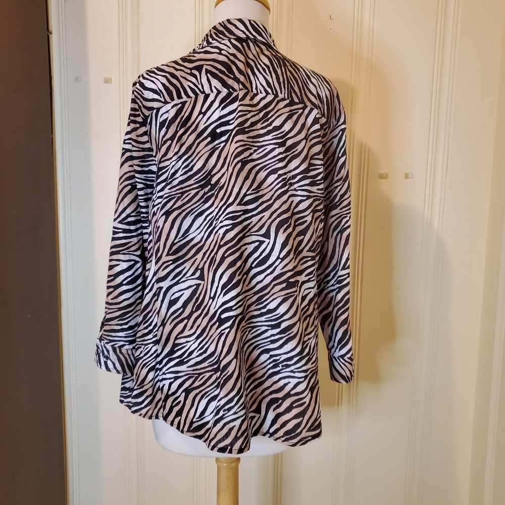 Karen Scott Petites Zebra Print Button Up Top - Picture 4 of 5